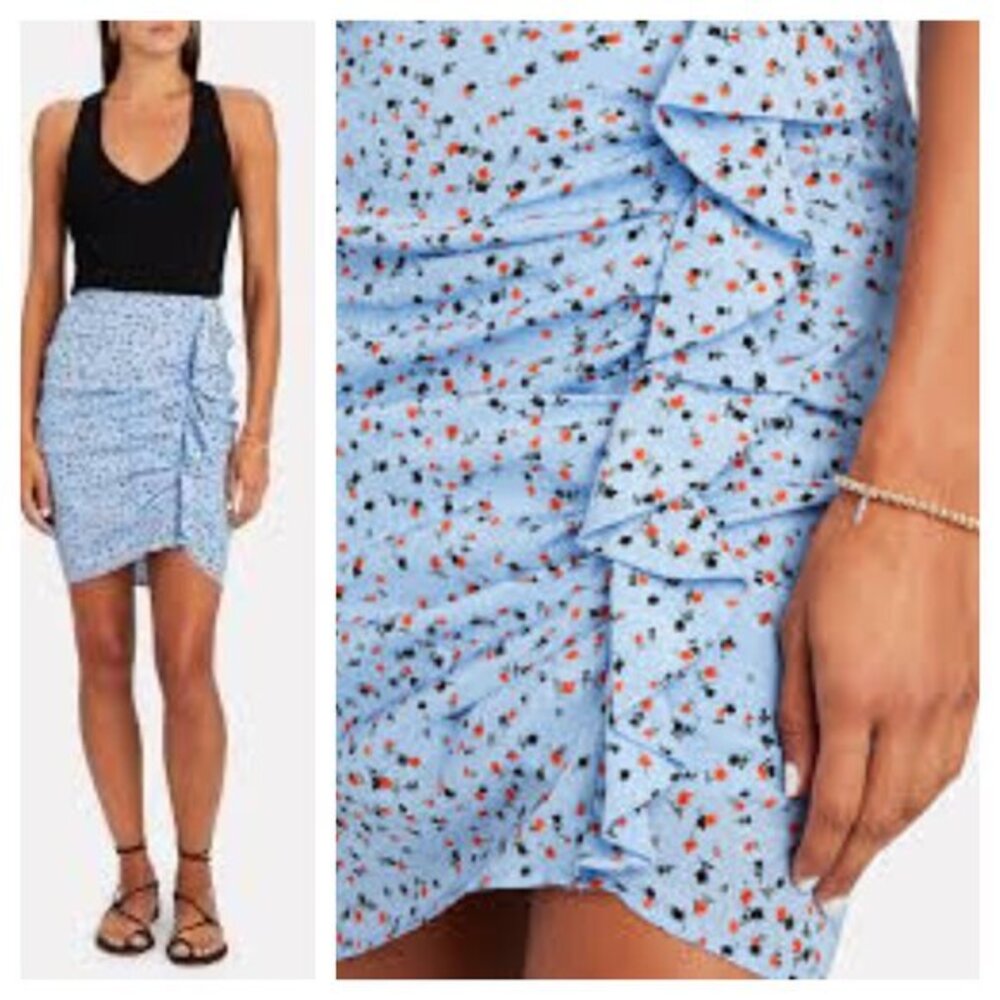 Veronica Beard Spencer Print Silk Skirt 8 Light Blue/Red Floral